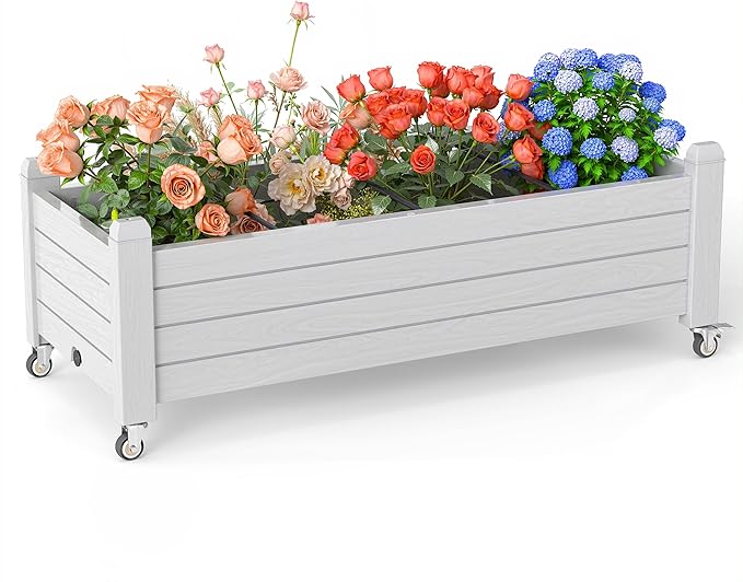 EasyUp Horticulture Garden Planter Box, Divisible Resin Planter Box for Backyard, Patio, Balcony, with 4 Legs and 4 Swivel Lockable Wheels(Ashen,43.31 * 17.72 * 17.56)