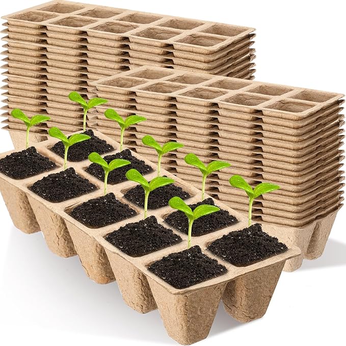 meekoo 1200 Cells Peat Pots Seed Starter Tray for Seedlings Bulk 10 Pack Biodegradable Plant Starter Pots Garden Germination Trays Propagator Plant Grow Kit for Vegetables Flowers Herbs Seed Starting