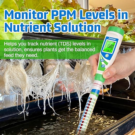 UIUZMAR Digital Conductivity Tester (EC, ppm 500, ppm700, CF) PPM and EC Meter Truncheon Nutrient Meter with Light Indicator for Hydroponics Gardening, Hydroponics Growing Tent and Reservoir