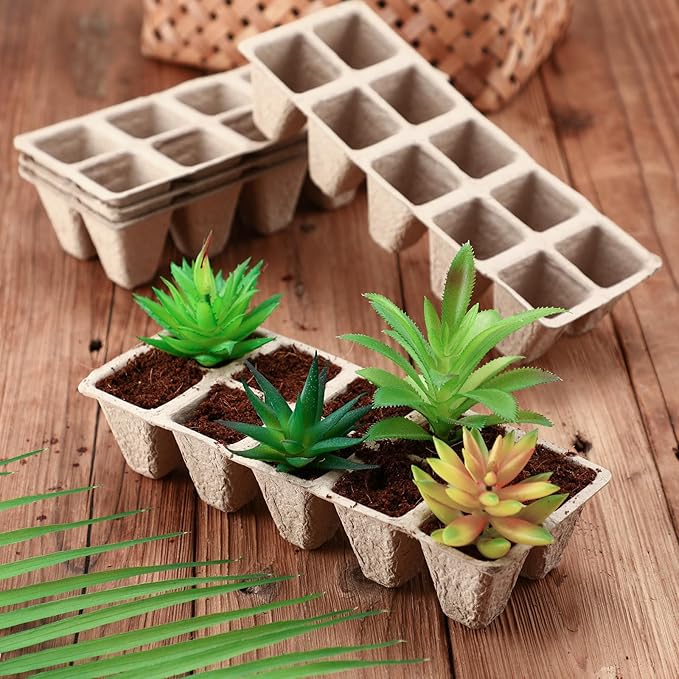meekoo 1200 Cells Peat Pots Seed Starter Tray for Seedlings Bulk 10 Pack Biodegradable Plant Starter Pots Garden Germination Trays Propagator Plant Grow Kit for Vegetables Flowers Herbs Seed Starting