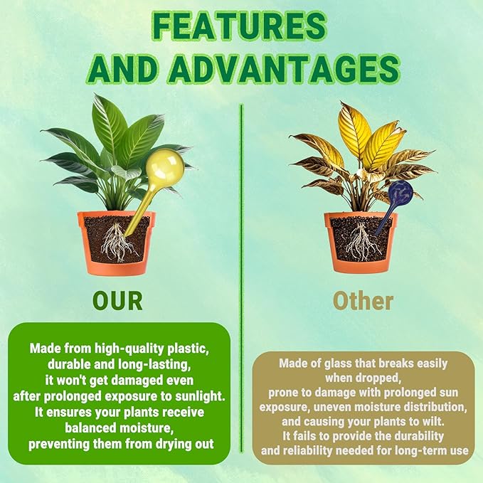 2 Pack Small Self-Plant Watering Globes – Automatic Plant Waterer Bulbs, Plant Watering System for Indoor and Outdoor Potted Houseplants, Plant Watering Devices（Yellow Small）