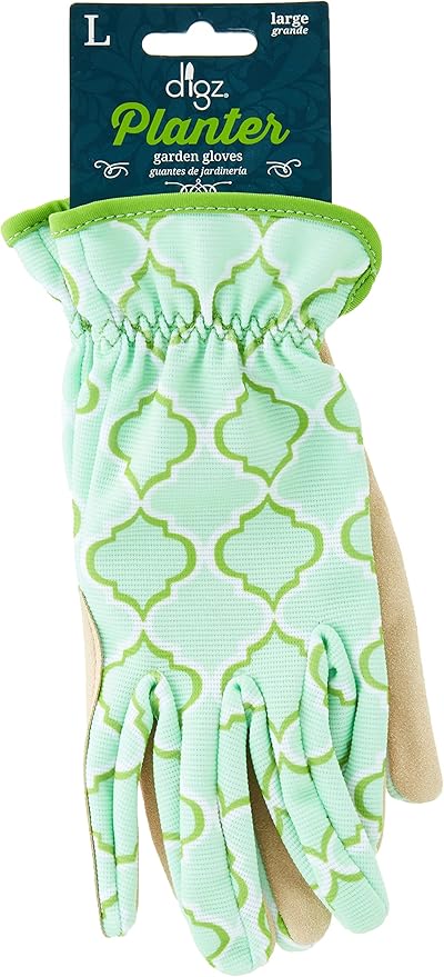 Digz Planter Pro Women's Gardening Gloves and Work Gloves with Touch Screen Compatible Fingertips, Geometric Pattern, Large