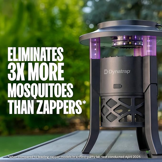 1/4 Acre LED Solar-Powered Outdoor Bug Trap, Traps Mosquitoes, Flies, Moths, Wasps, Gnats, & Other Flying Insects, Bug Zapper Alternative, Chemical-Free, Weather-Resistant Solar Outdoor Mosquito Trap