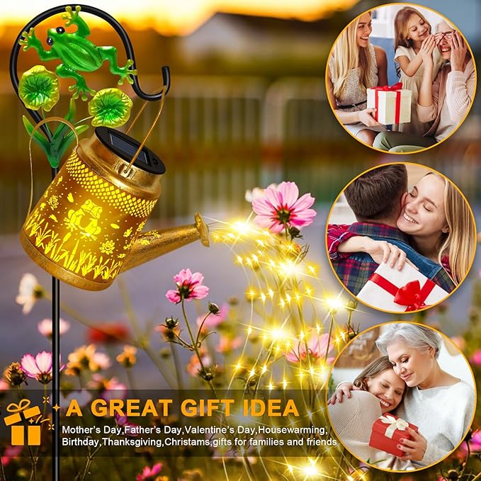 Mothers Day Gifts, Solar Lanterns Outdoor Garden Decor, Mothers Day Gifts for Women Mom Grandma Birthday, Large Frog Hanging Watering Can with Shepherd Hook, Waterproof Garden Lights for Outdoor Yard