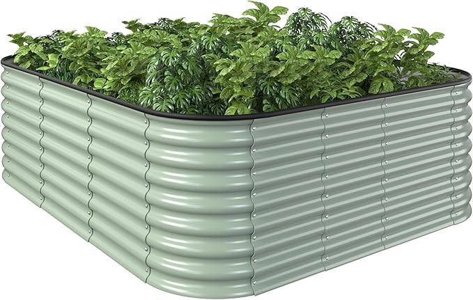 BlueWish 8x4x2FT Raised Garden Bed with 3 Aluminum Support Rods, Many-in-1 Modular Planter Box with Bottomless Design, 24’’H Galvanized Raised Garden Bed for Vegetable, Flower, Fruit, Olive Green