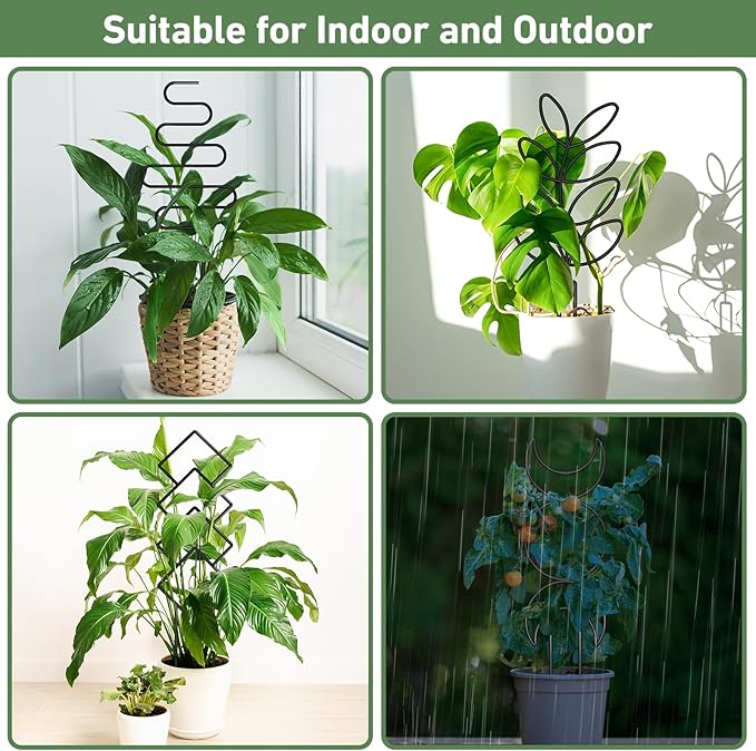Plant Trellis for Climbing Plants Indoor, Small 14.6in Metal Trellis for Potted Plants, Mini Houseplant Hoya Pothos Trellis with Ties, Set of 4p Different Shap, Black
