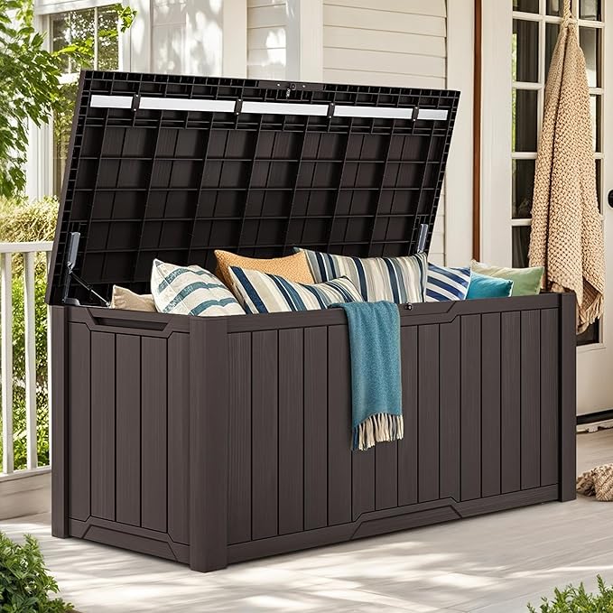 YITAHOME XXL 240 Gallon Large Outdoor Storage Deck Box for Patio Furniture, Outdoor Cushions, Garden Tools and Sports/Pools Equipment, Weather Resistant Resin, Lockable (Dark Brown)