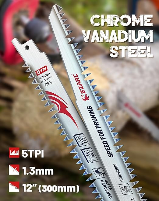 EZARC Wood Pruning Reciprocating Saw Blade 12 Inch, Fleam Ground Teeth Pruning Saw Blades for Tree Trimming, Wood Cutting, 5 Pieces