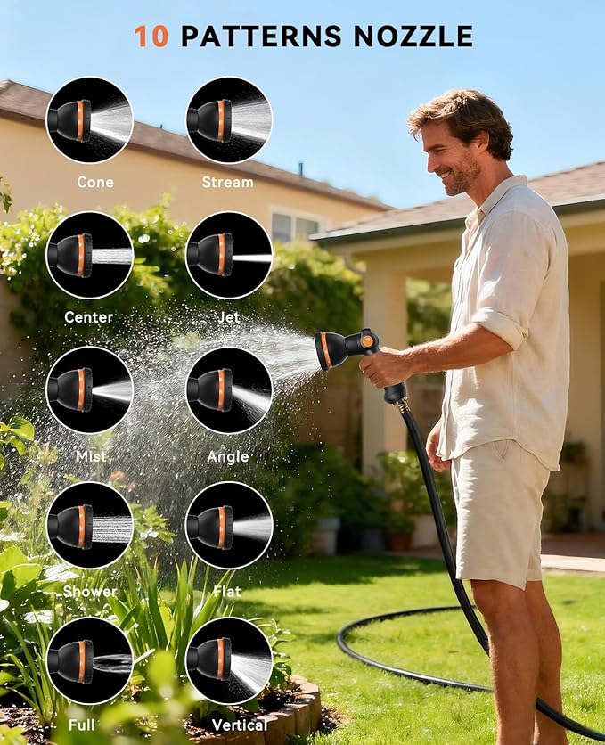 SUNPOW Retractable Garden Hose Reel - 1/2 inch x 50ft Wall Mounted Hose Reel with 3/4 inch Brass Fitting & 10 Function Sprayer Nozzle - Any Length Lock, Auto Rewind System, 180°Swivel Bracket - Grey