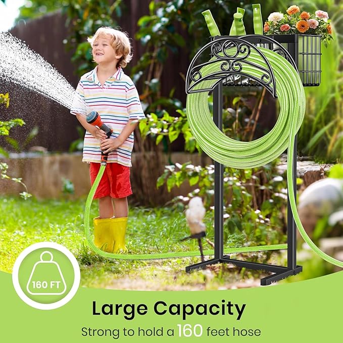 TomCare Garden Hose Holder Upgraded Water Hose Holder Heavy Duty 4 Spikes Hose Hanger Holds 160 Feet Hoses Stable Freestanding Hose Storage Organizer for Outside Yard