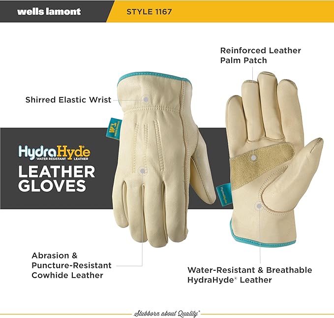 Wells Lamont Women's Water-Resistant Leather Work Gloves | Puncture Resistant, Reinforced, HydraHyde | Large (1167L)