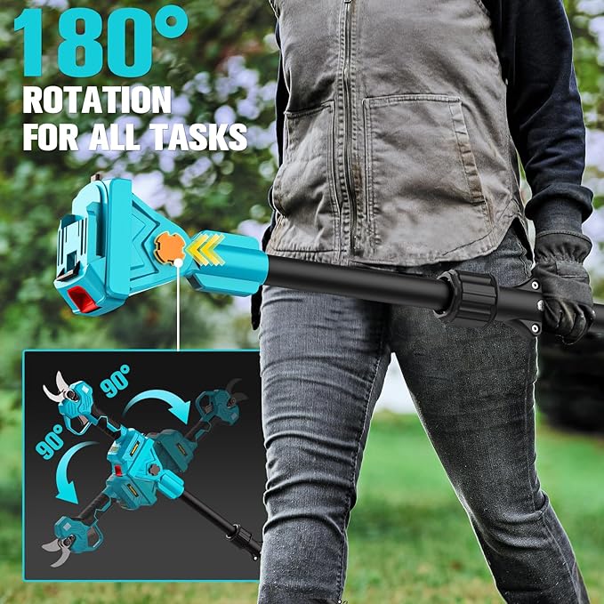 2 in 1 Pole Pruning Shears with 2 x Rechargeable Batteries, 2" Max Cutting Diameter Electric Cordless Pole Pruner, Brushless Motor, Up to13FT Reach Electric Pole Scissors for Garden Tools