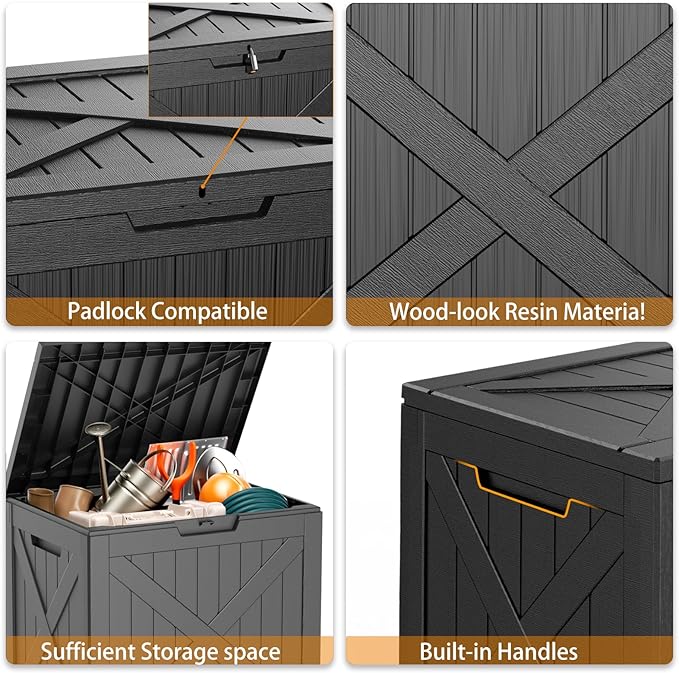 Waterproof Outdoor Storage Box, 32 Gallon Lockable Deck Box, UV-Resistant Outside Storage Bin With Hydraulic Lid For Patio Furniture, Cushion Organizer, Garden Tools, Pool Accessories, Black