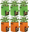 6 Pack Potato Grow Bags, 10 Gallon Planting Bags Large Fabric Pots with Flap Window Vegetable Planter Garden Pot Tall Potato Growing Containers with Handles for Vegetables, Fruits, Green + Orange