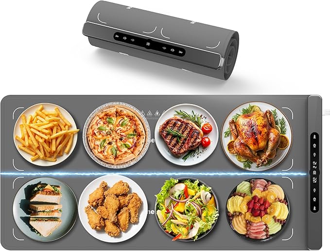 Graphene Food Warming Mat with Dual Zone Control, XXL 36"x17" Electric Heating Tray, 6 Temp & Timer Settings, Fast Even Heat for Buffets, Parties, Family Dinners, Gift for Mom & Wife (Gray)