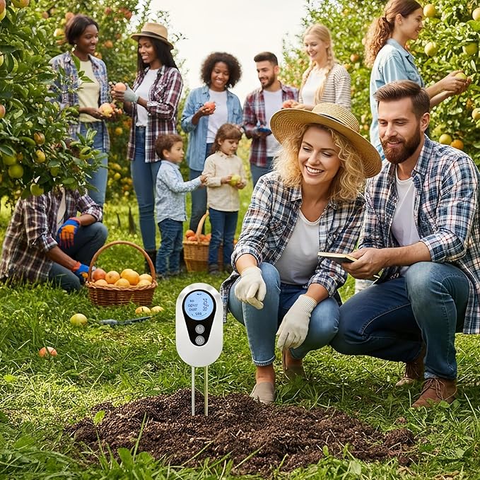 4-in-1 Soil Tester, Digital Soil Moisture, pH, Light, and Fertility Meter for Orchards, Farmlands, Potted Plants, Flowers, Fruits, Vegetables, Balcony Gardeners