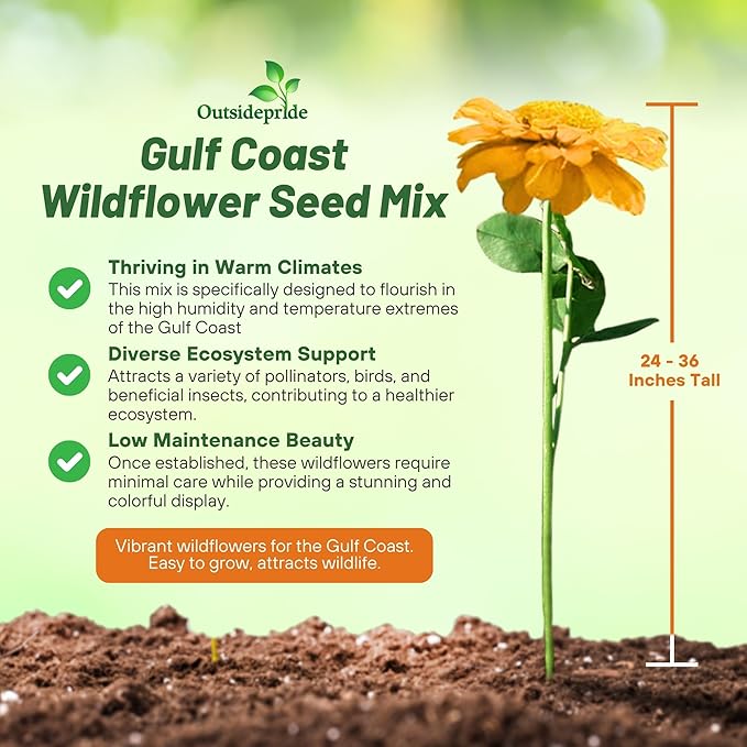 Outsidepride Gulf Coast Wildflower Seed Mix - 5 lbs Perennial & Annual Wild Flowers for Full Sun & Partial Shade - Ideal for Pollinator Gardens & Vibrant Landscapes for Southern Florida & Texas