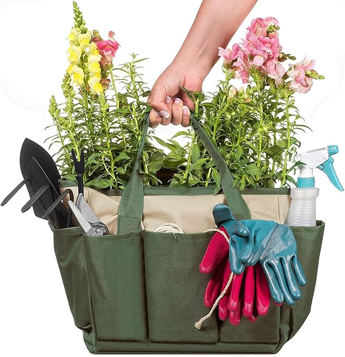 Garden Tool Bag, Garden Tote Bag With 8 Pockets, Canvas Garden Tool Storage Bags, Heavy-duty Large Organizer Bag for Garden Tool Kit, Gardening bag for women Men Indoor and Outdoor Gardening