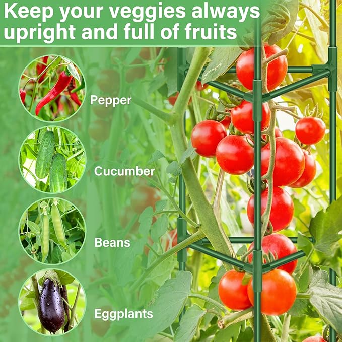 Legigo 6 Pack 57 Inch Tomato Cage for Garden, Heavy-Duty Tomato Trellis Plant Support Stakes, Adjustable Garden Trellis Plant Cage for Climbing Plants Peppers Outdoor Raised Garden Bed and Vegetables