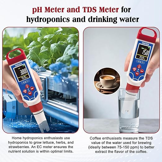 5 in 1 Digital pH Meter TDS EC Temp. Salinity Tester, Update Color Screen Pool Salinity Meter with Calibration Kit, Hydroponic pH Reader with Reset Function for Aquarium Reef Tank Cooking water