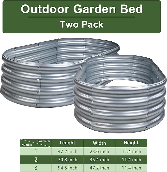 Elevon 2PCs Galvanized Raised Garden Bed Kit Galvanized Planter Raised Garden Boxes, 6x3x1ft