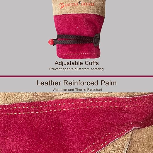 Women's Cotton Lined Leather Work Gardening Gloves, Rose Trimming, TIG/MIG Welding, Construction, Farm, Ranch Flexible Cowhide Gloves. Comfortable, Durable (Medium)