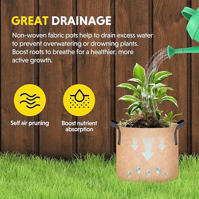 iPower Grow Bag 3 Gallon 6-Pack Heavy Duty Plant Pots, 300g Thick Nonwoven Fabric Containers Aeration with Nylon Handles, for Planting Vegetables, Fruits, Flowers, 2024 Version Tan