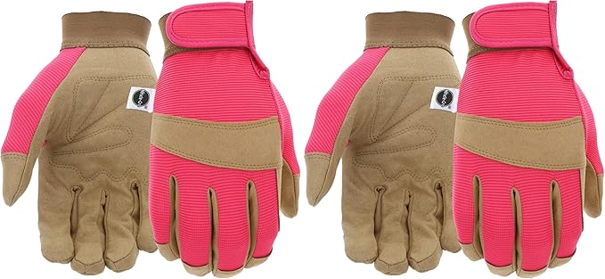 Miracle-Gro MG86205 General Utility Gloves – [Medium/Large], Synthetic Leather Padded Palm Gloves, Spandex Back, Adjustable Hook and Loop Wrist, 1 Count (Pack of 2)