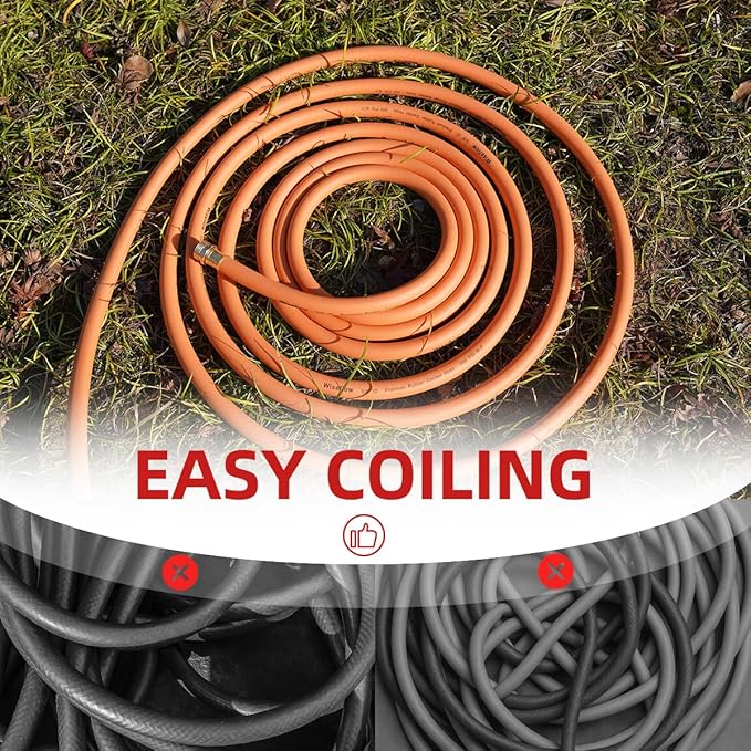 WiseFlow Garden Hose 50FT x 3/4", Heavy Duty Rubber Hose, Water Hose with Five Layered Braiding, Male Female Fittings, 1000PSI Burst, 300PSI Working (Orange)