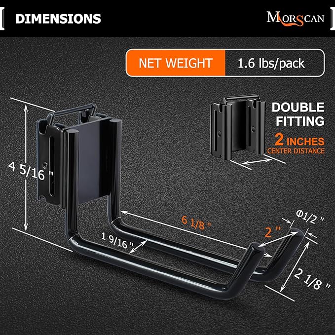 4-Pack 2"x6" Heavy-Duty E-Track Double Fitting J Hooks with Extra Rubberized Dip-Coating - Stable Organizers for Trailers, Trucks & Garden Tools