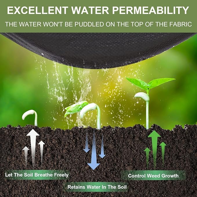 KANAGAWA 6oz Heavy Duty 5ft x 100ft Weed Barrier Fabric - Professional Woven Landscape Ground Cover with 30 Landscape Staples, Superior 6oz Density for Driveway Garden & Yard Greenhouse Gardening