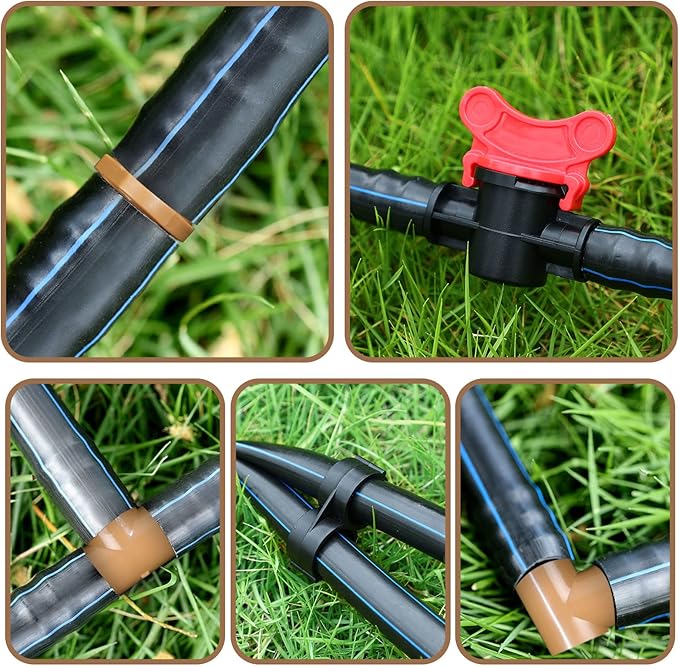 Outus 68 Pcs 1/2 Inch Drip Irrigation Fittings Drip Irrigation Fitting Kit Switch Tee Coupling Elbow and End Cap Plastic Plug Drip Irrigation Connector for Compatible Drip or Sprinkler System