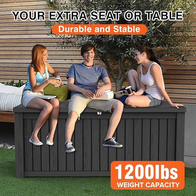 180 Gallon Outdoor Storage Deck Box, Large Storage Organizer for Patio Furniture Accessories, Garden Tools, Indoor Storage for Cushion, Black
