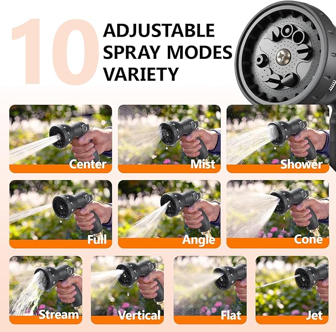 wikiwiki Retractable Garden Hose Reel 1/2 in x 100 ft, Heavy Duty Wall Mounted Hose Reel with 10- Function Sprayer Nozzle, Automatic Slow Return System/180°Swivel Bracket/UV Resistant (Black)
