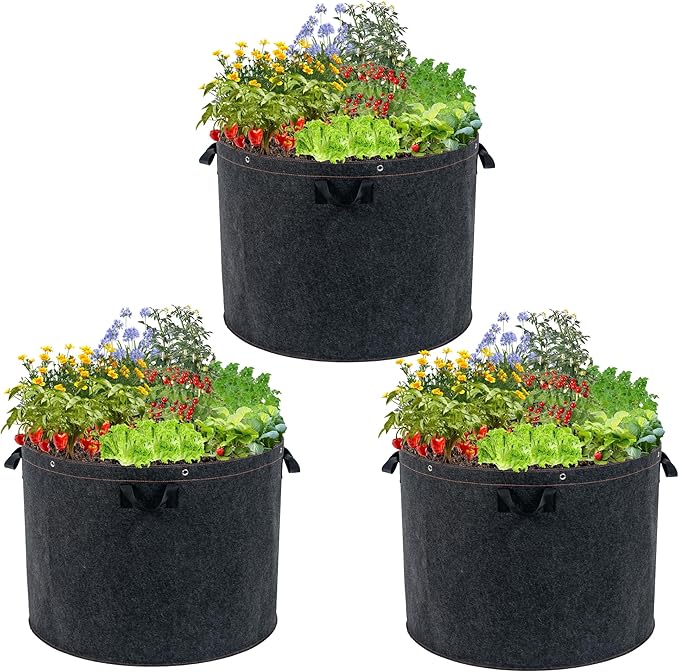 50 Gallon Grow Bags, 3-Pack Thickened Aeration Large Fabric Pots with Handles 29''×21'', Heavy Duty Planting Bags for Potato, vegetables, Flowers & Trees