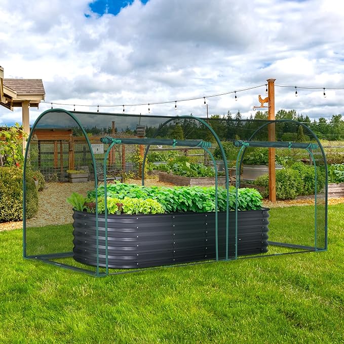 Ohuhu Crop Cages for Garden Plant: 8x4x4 Ft Tent Cage, Plant Netting Cover with Zipper, Garden Bed Cover, Plant Cover from Animal Wind-Resistant Garden Cage for Fruit Vegetable Flower