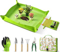 Genebo 7-Piece Gardening Tools Set, Gift for Women, Beginners, Tools Kit with Plant Repotting Mat & Tool Bag, Stainless Steel Gardening Hand Tools for Indoor Transplanting, Succulent Bonsai Plants