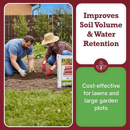 Brut Chicken Compost – Nutrient-Rich 100% Composted Chicken Manure Soil Amendment – Safe, Pure Organic Compost – Additive-Free Soil Fertilizer for Vegetable Gardens, Flowers, & Indoor Plants – 10 Qrt
