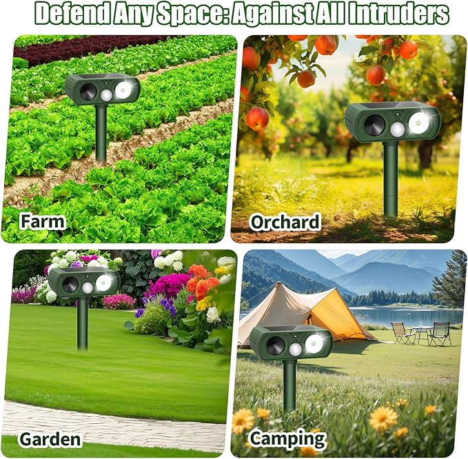 Solar Ultrasonic Animal Repellent, Deer Repellent Devices Waterproof with Motion Detection, Cat Repellent Outdoor Squirrel Skunk Rabbit Raccoon Dog Mouse Deterrents Animal Repeller for Yard Farm
