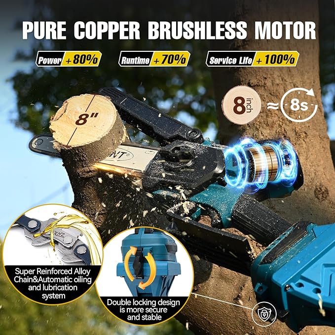 Electric Pole Saw for Tree Trimming, 2-in-1 Cordless 8 Inch Chainsaw with Extension Pole, 2 x 4.0Ah Battery Powered Tree Limb Cutter for Pruning, Tree Cutter High Reach Pole Saws for Branch Cutting