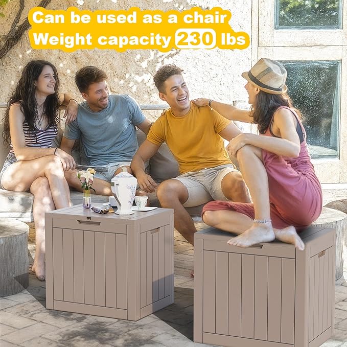 Vixzen 30 Gallon Resin Deck Box, Lockable Outdoor Storage Box for Patio Cushions Storage Furniture,Garden Tools, Pool Supplies, Weatherproof and UV Resistant（Grey，30 Gallon）