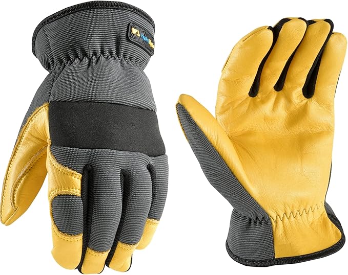 Wells Lamont Men's Slip-On HydraHyde Work Gloves – Water-Resistant Leather for Gardening, Landscaping – Reinforced Fingertips, Breathable Spandex – Durable, Comfortable, Flexible – Gray - M