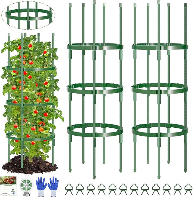 Garden Trellis, Extra Large 2 Pack Tomato Cage for Garden, Up to 64.5'' Heavy-Duty Plant Support Tomato Trellis, Adjustable Height, Climbing Vines Flowers Stands Cucumber Trellis Bold Plant Cage