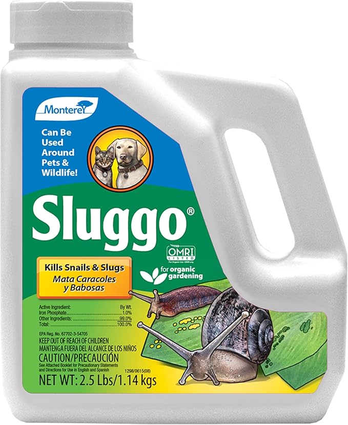 Monterey - Sluggo - Snail & Slug Killer - OMRI Listed for Organic Gardening - Bundled with Shaker Cap - Wildlife and Pet Friendly Attributes - 2.4 lb