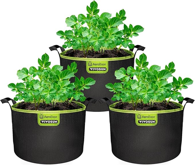 VIVOSUN 3-Pack 7-Gallon AeroBase Grow Bags, Durable Mesh Fabric Plant Container with Breathable Base and Sturdy Handles, Black