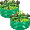 2Pcs 3X3X1.5 Ft Round Galvanized Raised Garden Bed Kit, Green Outdoor Planter Garden Bed, Metal Raised Box for Fruits, Vegetables and Herb, Fire Pit Rings