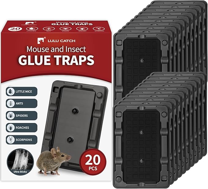 LULUCATCH Mouse & Insect Traps 20 Pack, Heavier Sticky Traps with Non-Toxic Glue for Small Mice & Insects. Sticky Mouse Traps Indoor, Easy to Set, Pet Safe Pest Control