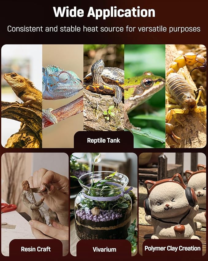 Pawfly 14 W Reptile Heat Pad with Thermostat 11 x 5.9 Inch Reptile Heating Pad Under Tank Terrarium Reptile Heat Mat for Turtles Frogs Snakes Lizards Geckos Hermit Crabs & Spiders