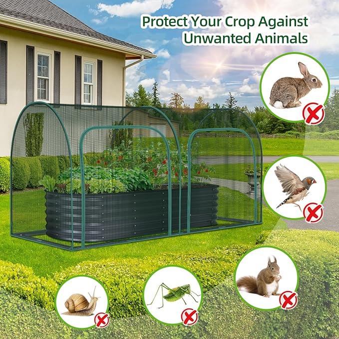 Ohuhu Crop Cages for Garden Plant: 8x4x4 Ft Tent Cage, Plant Netting Cover with Zipper, Garden Bed Cover, Plant Cover from Animal Wind-Resistant Garden Cage for Fruit Vegetable Flower
