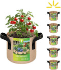 iPower 5 Pack 2 Gallon Grow Bags Heavy Duty 300G Thickened Nonwoven Fabric Plant Pots with 5 Labels & Handles for Outdoor Garden, Aeration Planter Bags for Fruits, Vegetables, Tomato & Flowers, Tan